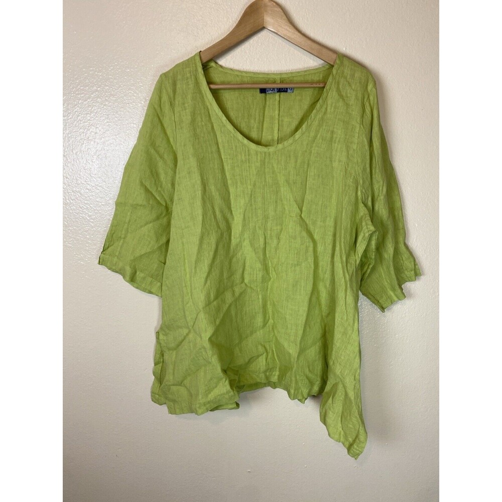 Blue Fish 0 100% Linen Blouse Tunic Top Layering Green Lagenloook Capsule Artsy